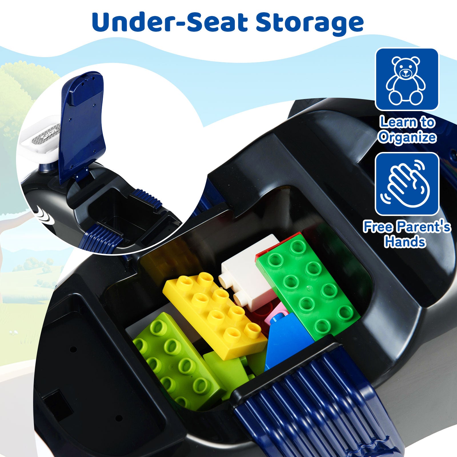 Kids Ride On Car Sliding Toy with Music and Under-Seat Storage, Black & Blue Push & Pedal Ride On Toys at Gallery Canada