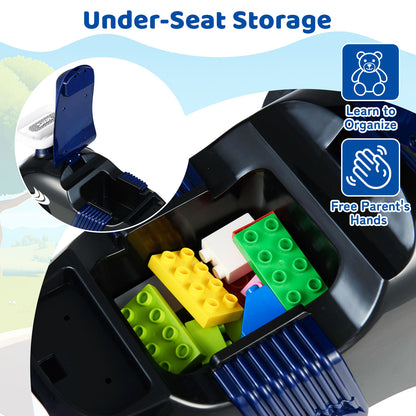 Kids Ride On Car Sliding Toy with Music and Under-Seat Storage, Black & Blue Push & Pedal Ride On Toys at Gallery Canada