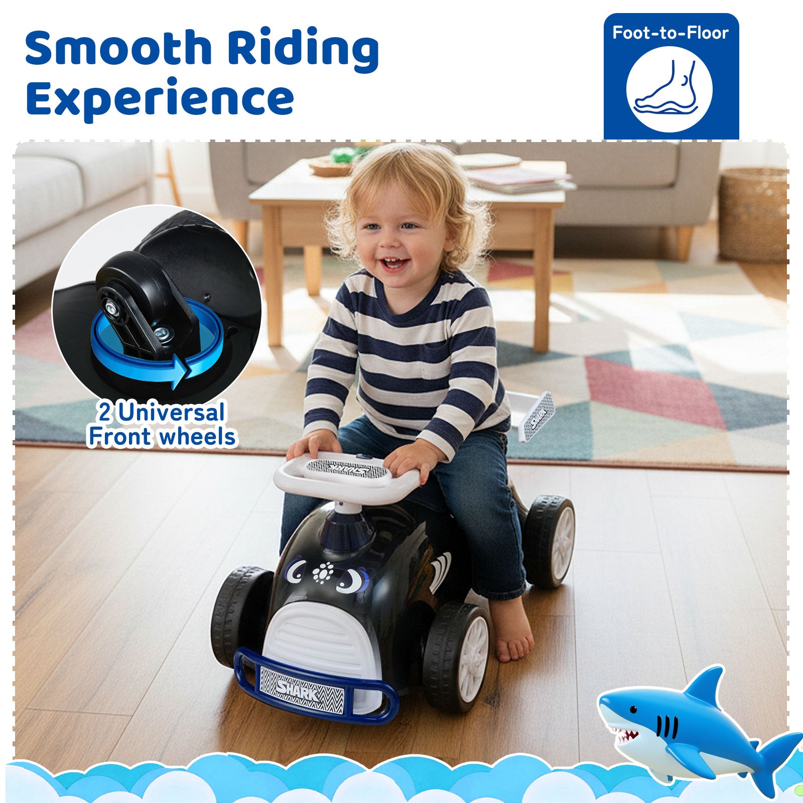 Kids Ride On Car Sliding Toy with Music and Under-Seat Storage, Black & Blue Push & Pedal Ride On Toys at Gallery Canada