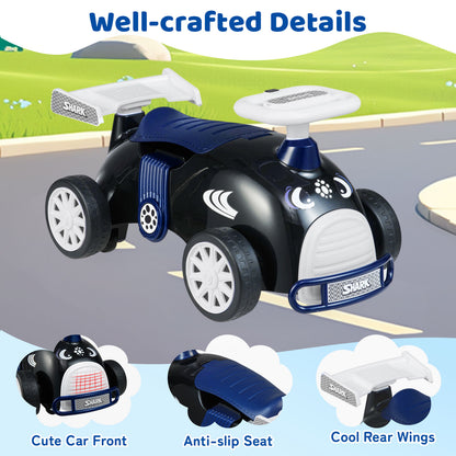 Kids Ride On Car Sliding Toy with Music and Under-Seat Storage, Black & Blue Push & Pedal Ride On Toys at Gallery Canada