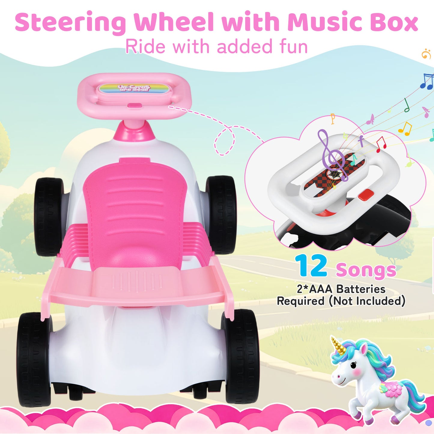 Kids Ride On Car Sliding Toy with Music and Under-Seat Storage, Pink Push & Pedal Ride On Toys at Gallery Canada