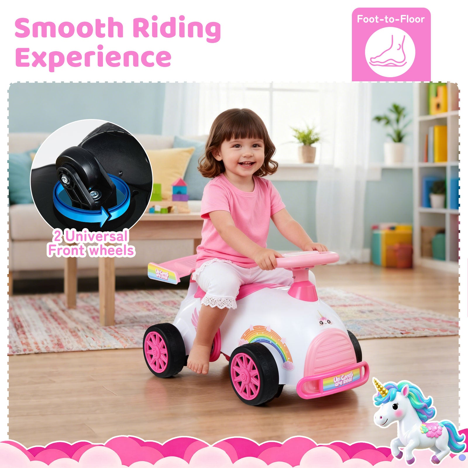 Kids Ride On Car Sliding Toy with Music and Under-Seat Storage, Pink Push & Pedal Ride On Toys at Gallery Canada