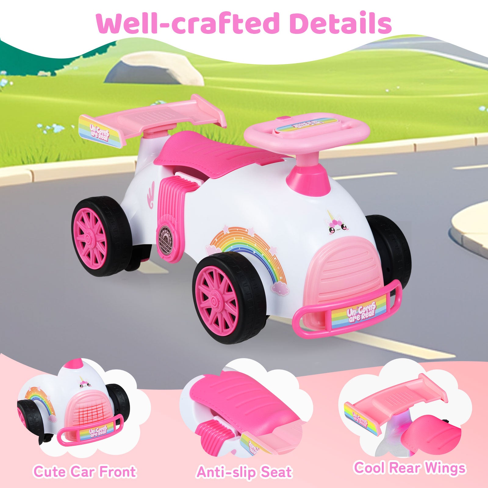 Kids Ride On Car Sliding Toy with Music and Under-Seat Storage, Pink Push & Pedal Ride On Toys at Gallery Canada
