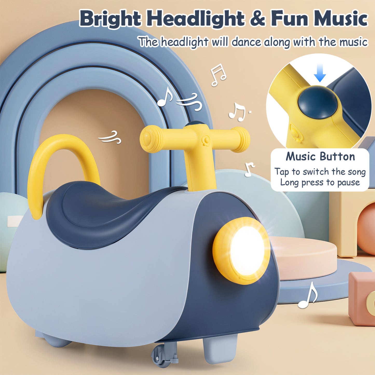 Kids Ride On Push Car with Headlight, Blue