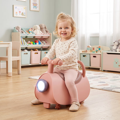 Kids Ride On Push Car With Headlight Music Storage, Pink