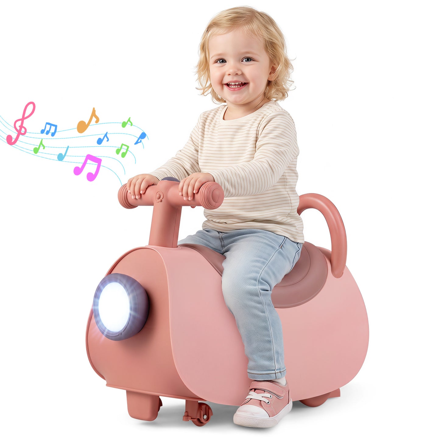 Voiture à pousser pour enfants avec phare, musique et rangement, rose