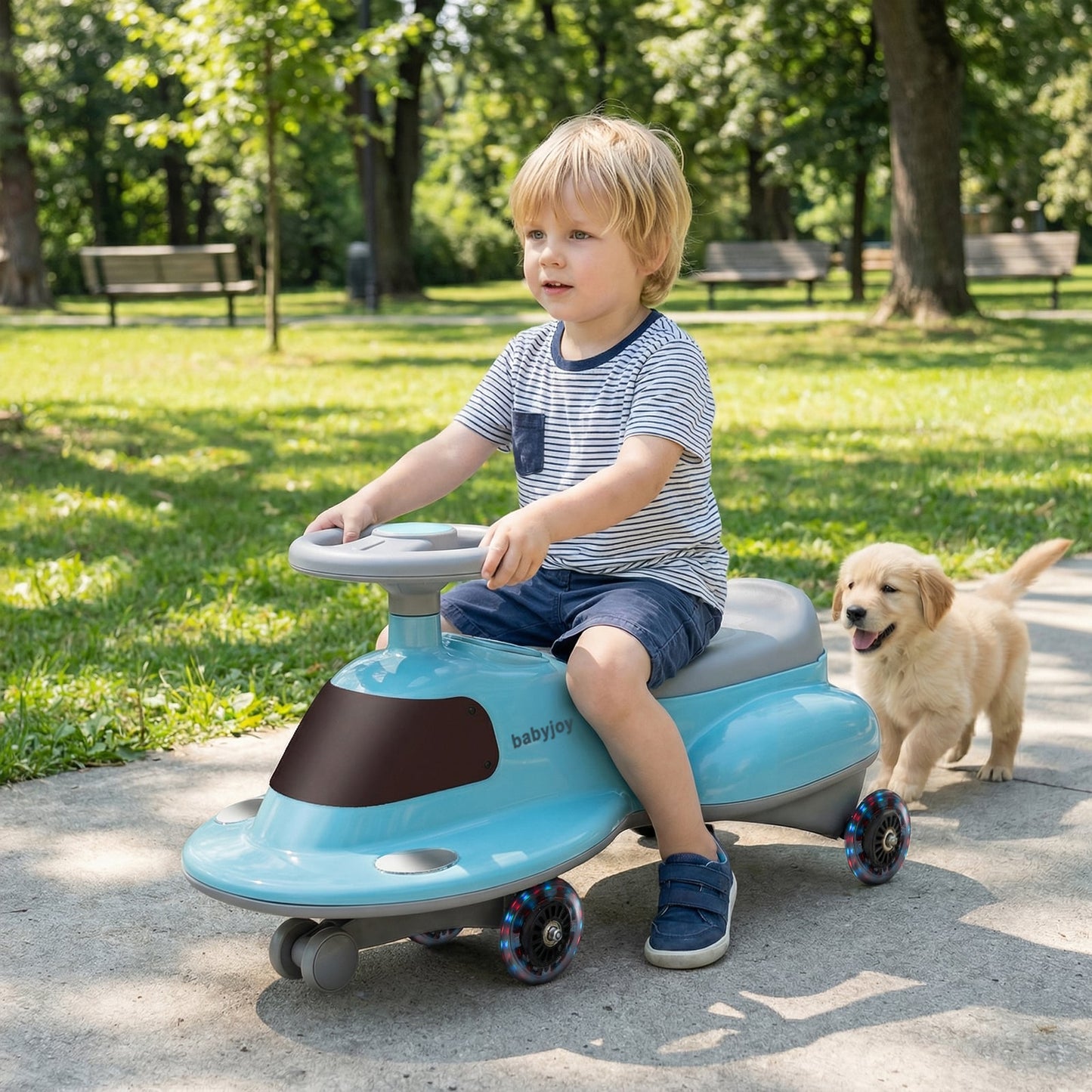 Kids Ride On Toy with Under-seat Storage and LED Flashing Wheels, Blue Push & Pedal Ride On Toys at Gallery Canada