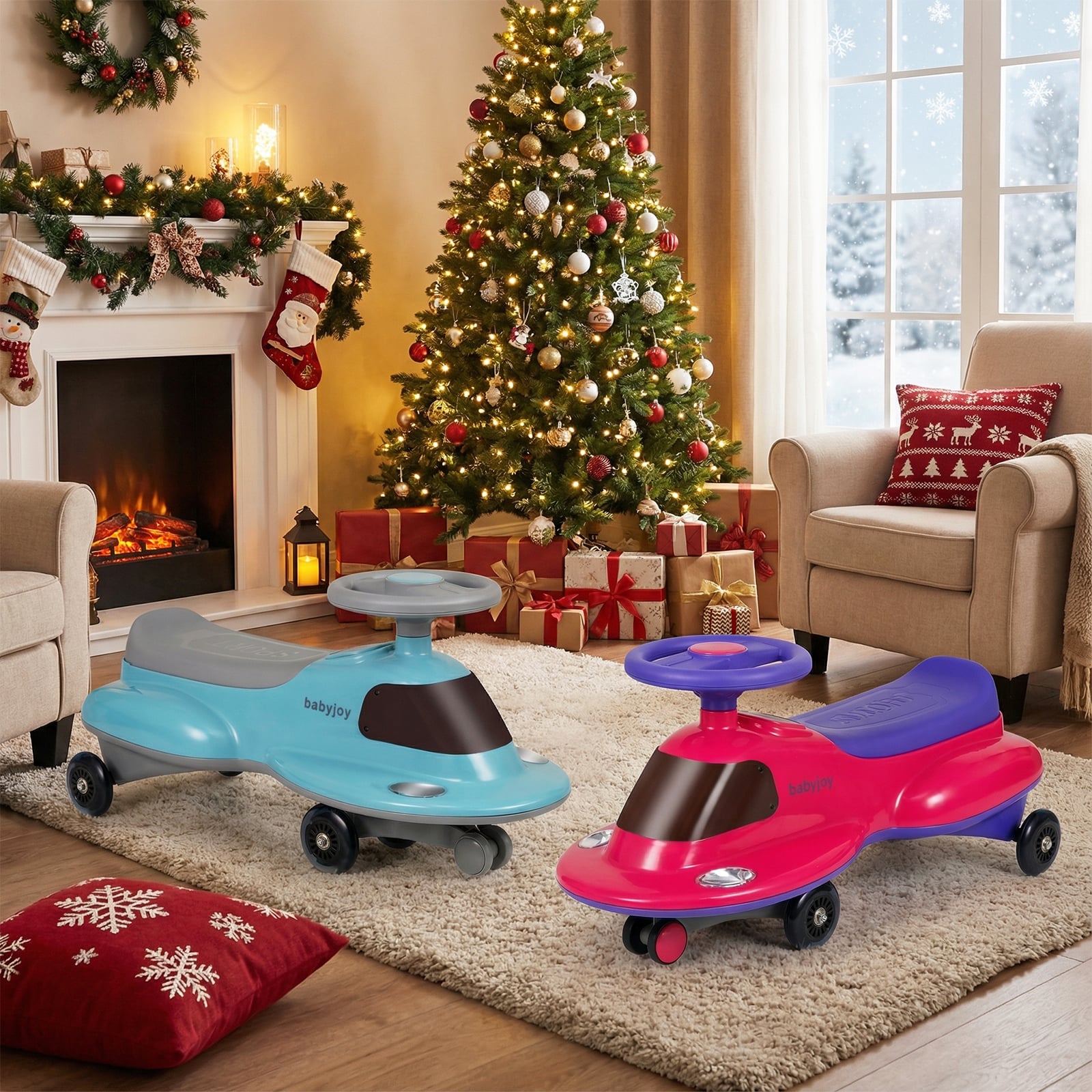 Kids Ride On Toy with Under-seat Storage and LED Flashing Wheels, Blue Push & Pedal Ride On Toys at Gallery Canada