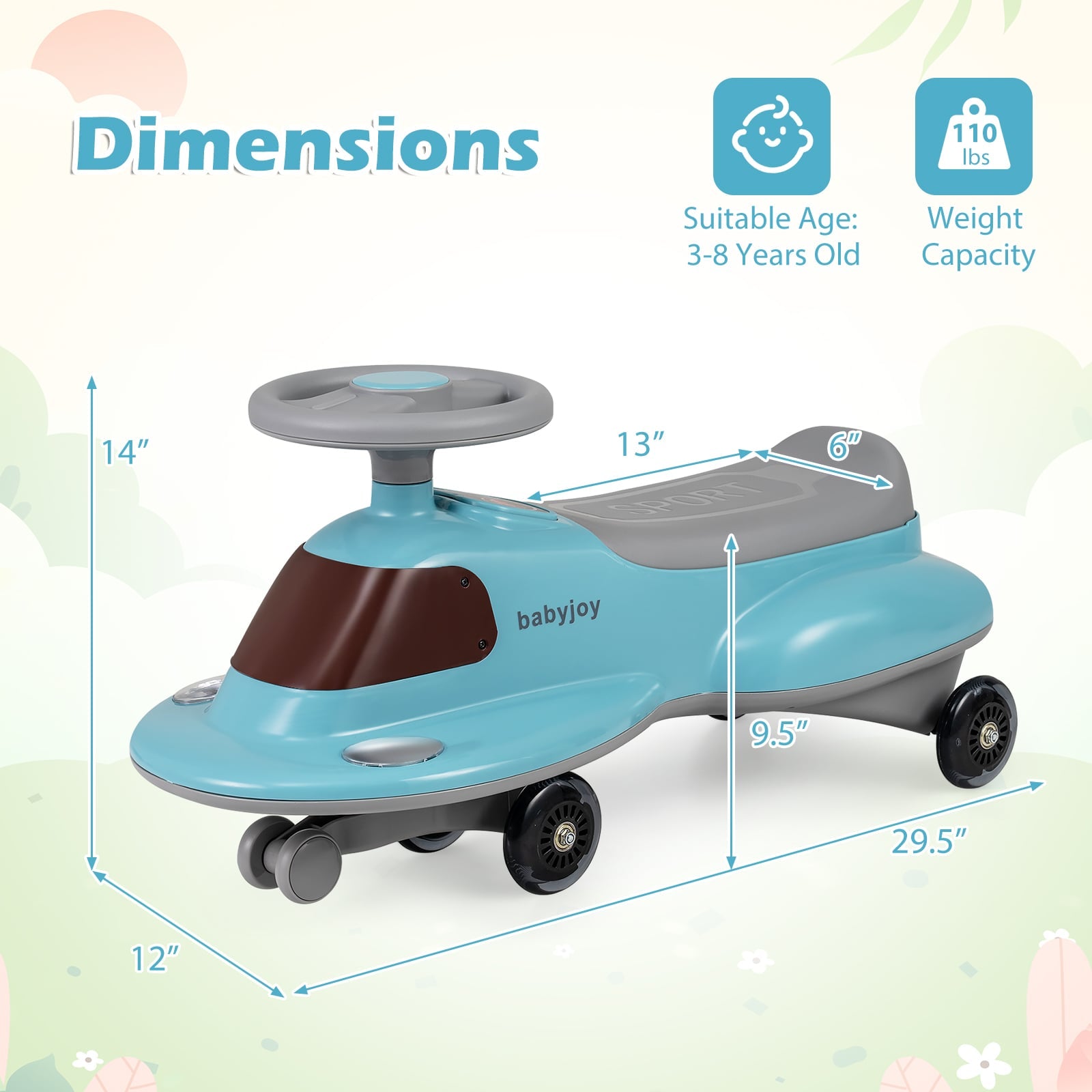 Kids Ride On Toy with Under-seat Storage and LED Flashing Wheels, Blue Push & Pedal Ride On Toys at Gallery Canada