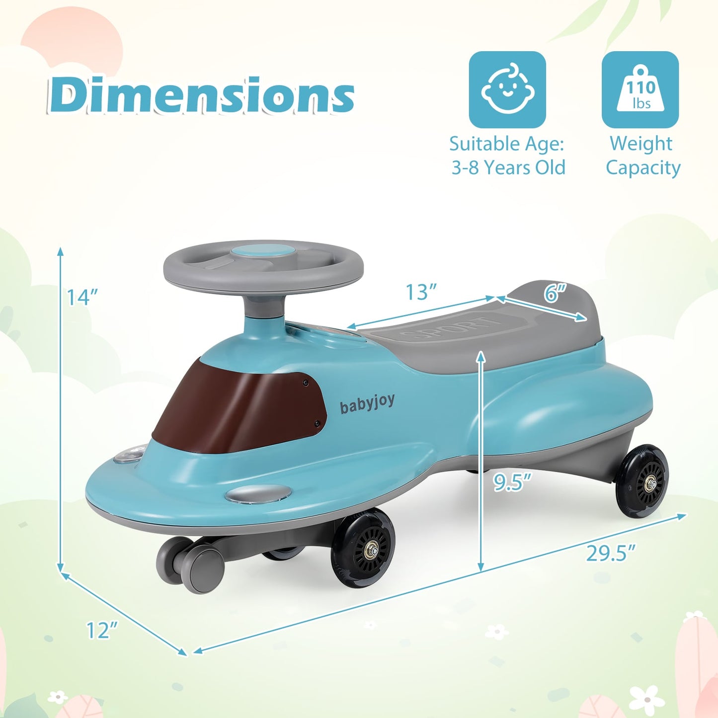 Kids Ride On Toy with Under-seat Storage and LED Flashing Wheels, Blue Push & Pedal Ride On Toys at Gallery Canada