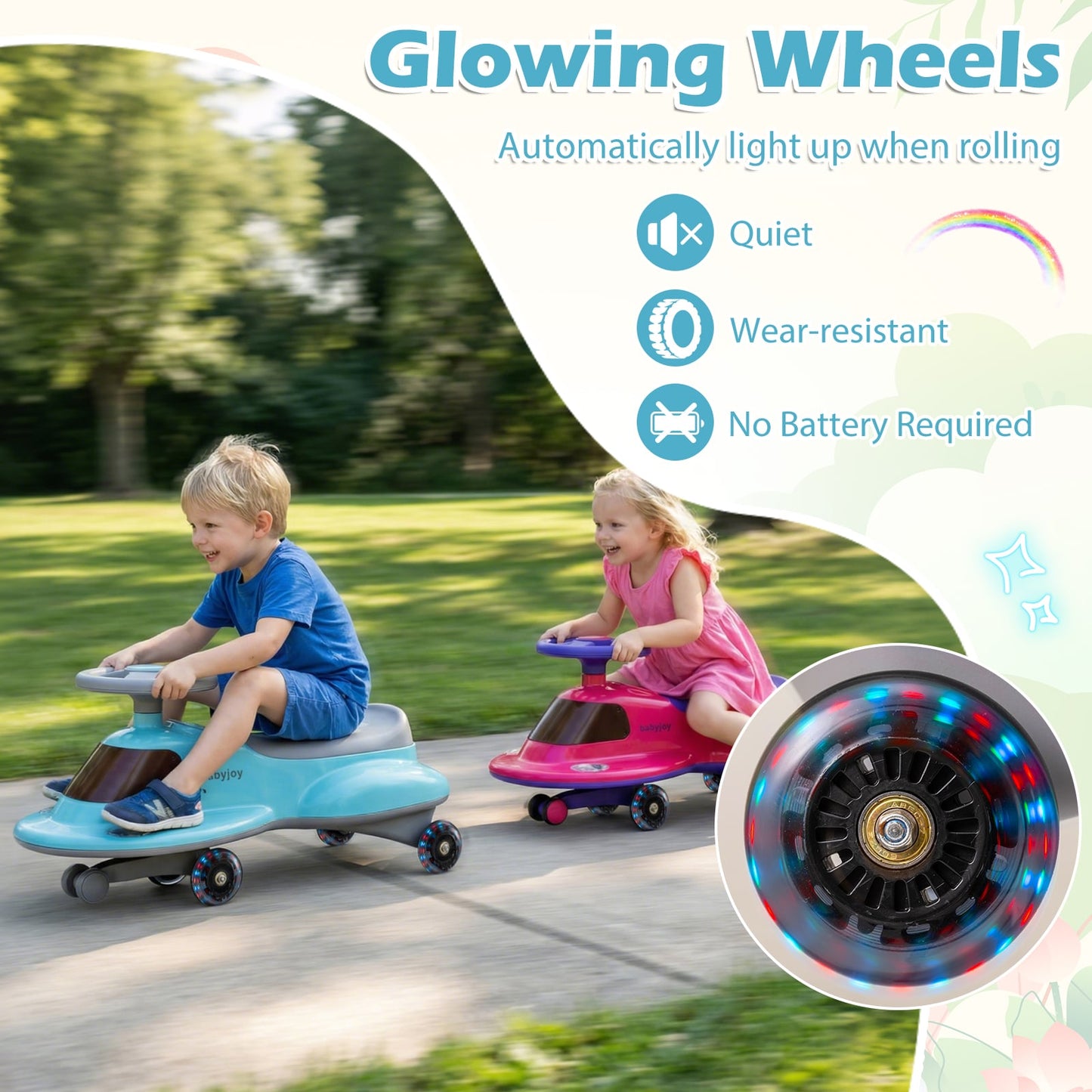 Kids Ride On Toy with Under-seat Storage and LED Flashing Wheels, Blue Push & Pedal Ride On Toys at Gallery Canada