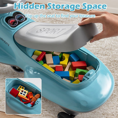 Kids Ride On Toy with Under-seat Storage and LED Flashing Wheels, Blue Push & Pedal Ride On Toys at Gallery Canada