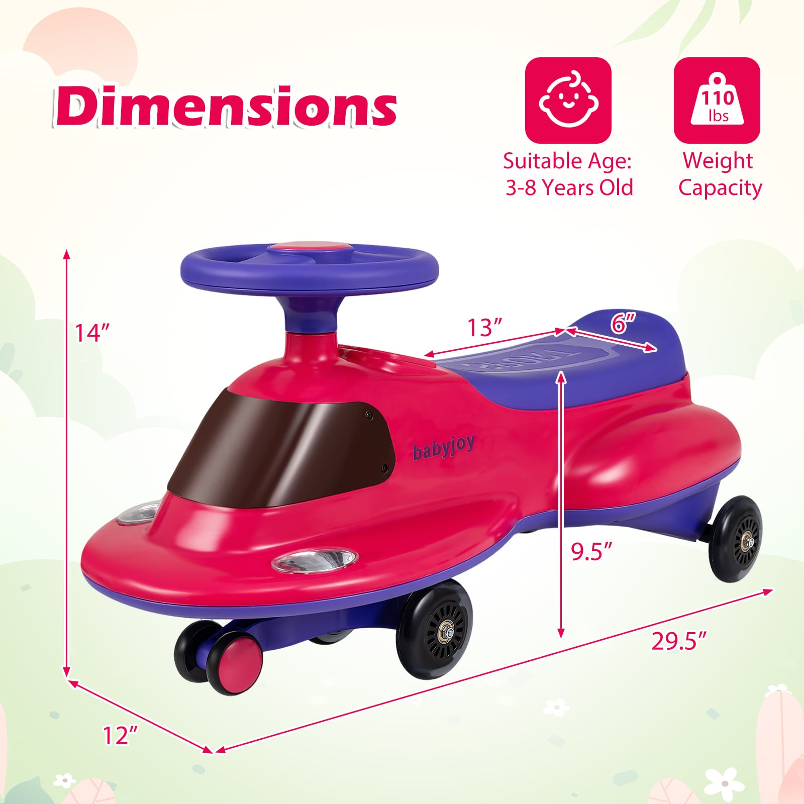 Kids Ride On Toy with Under-seat Storage and LED Flashing Wheels, Pink Push & Pedal Ride On Toys at Gallery Canada