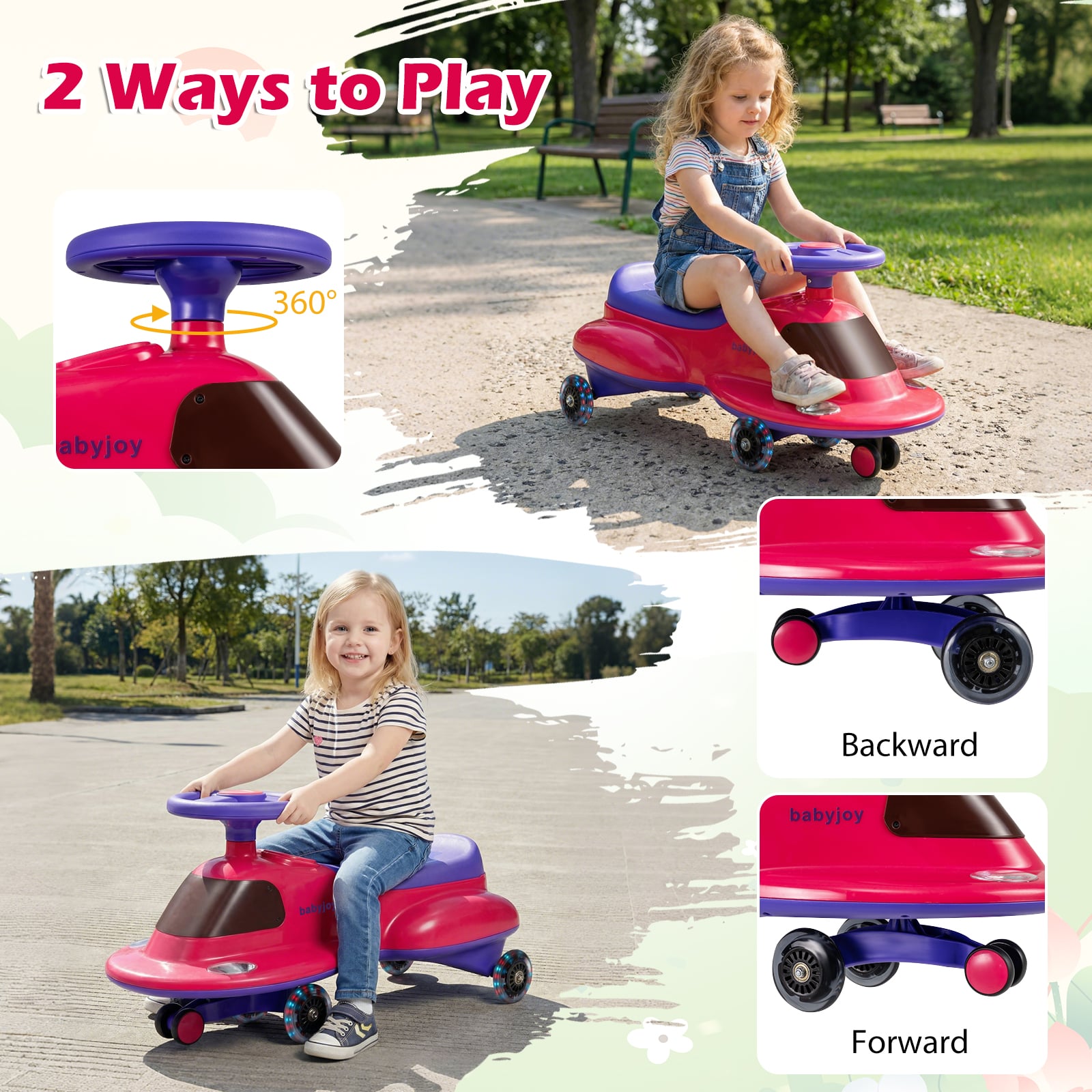 Kids Ride On Toy with Under-seat Storage and LED Flashing Wheels, Pink Push & Pedal Ride On Toys at Gallery Canada