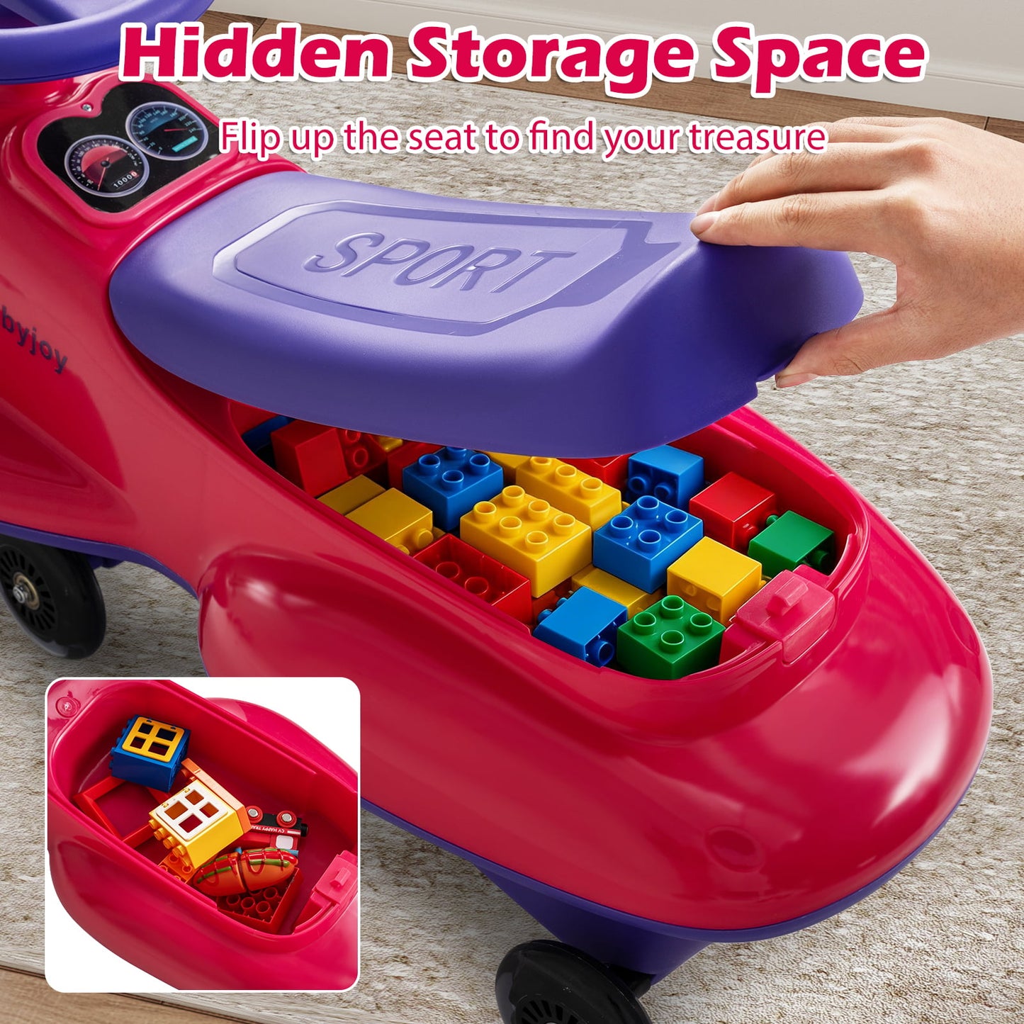 Kids Ride On Toy with Under-seat Storage and LED Flashing Wheels, Pink Push & Pedal Ride On Toys at Gallery Canada