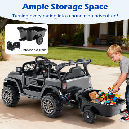Kids Ride On UTV Car with Detachable Trailer 12V Battery Powered Ride On Truck, Black Powered Ride On Toys at Gallery Canada