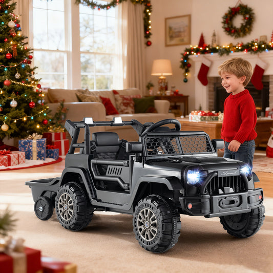 Kids Ride On UTV Car with Detachable Trailer 12V Battery Powered Ride On Truck, Black Powered Ride On Toys Black at Gallery Canada