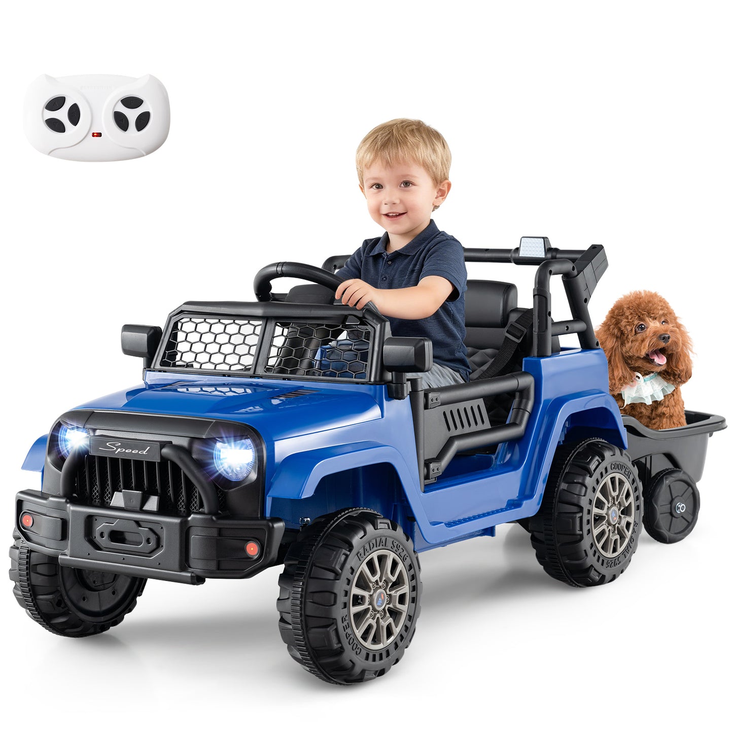 Kids Ride On UTV Car with Detachable Trailer 12V Battery Powered Ride On Truck, Navy Powered Ride On Toys at Gallery Canada