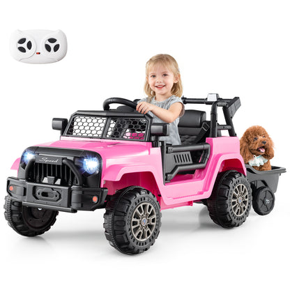 Kids Ride On UTV Car with Detachable Trailer 12V Battery Powered Ride On Truck, Pink Powered Ride On Toys at Gallery Canada