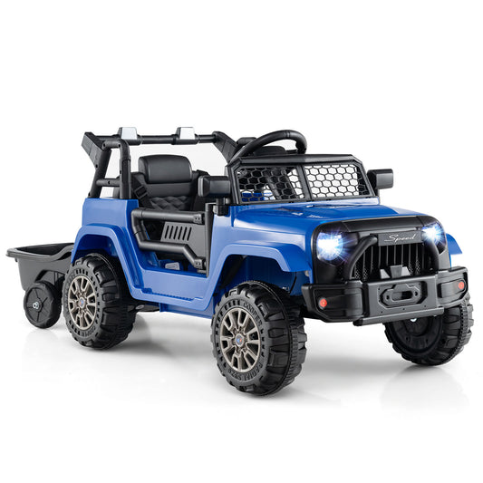 Kids Ride On UTV Car with Detachable Trailer 12V Battery Powered Ride On Truck, Navy Powered Ride On Toys Navy at Gallery Canada