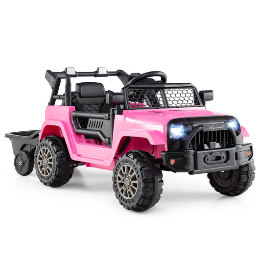 Kids Ride On UTV Car with Detachable Trailer 12V Battery Powered Ride On Truck, Pink Powered Ride On Toys Pink at Gallery Canada
