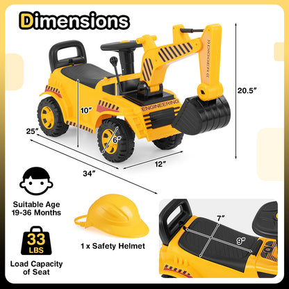 Kids Ride On Excavator, Adjustable Shovel, Yellow Push & Pedal Ride On Toys at Gallery Canada