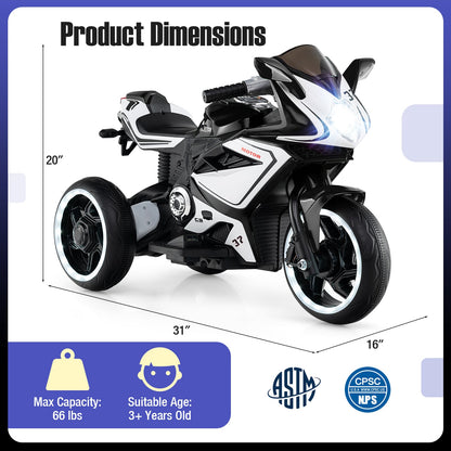 Kids Ride On Motorcycle, 6V Battery Powered, Black