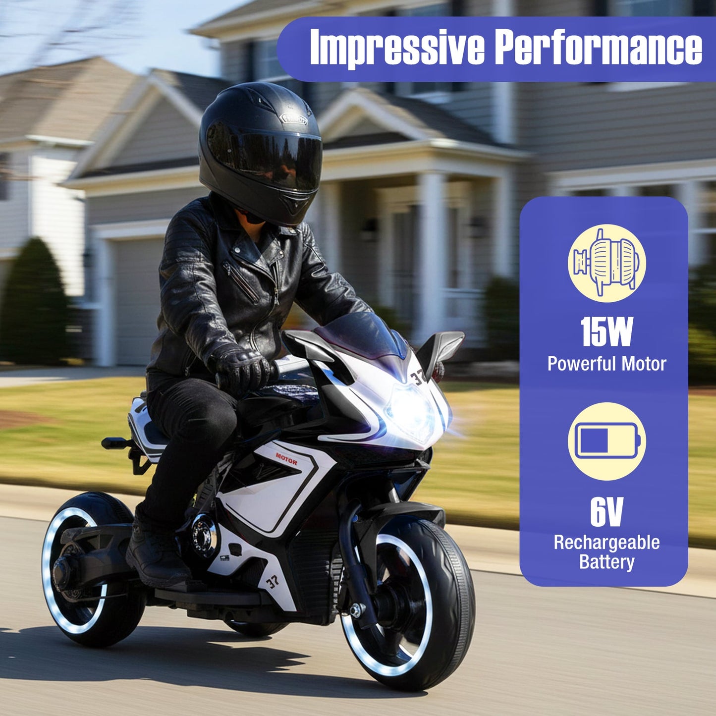 Kids Ride On Motorcycle, 6V Battery Powered, Black
