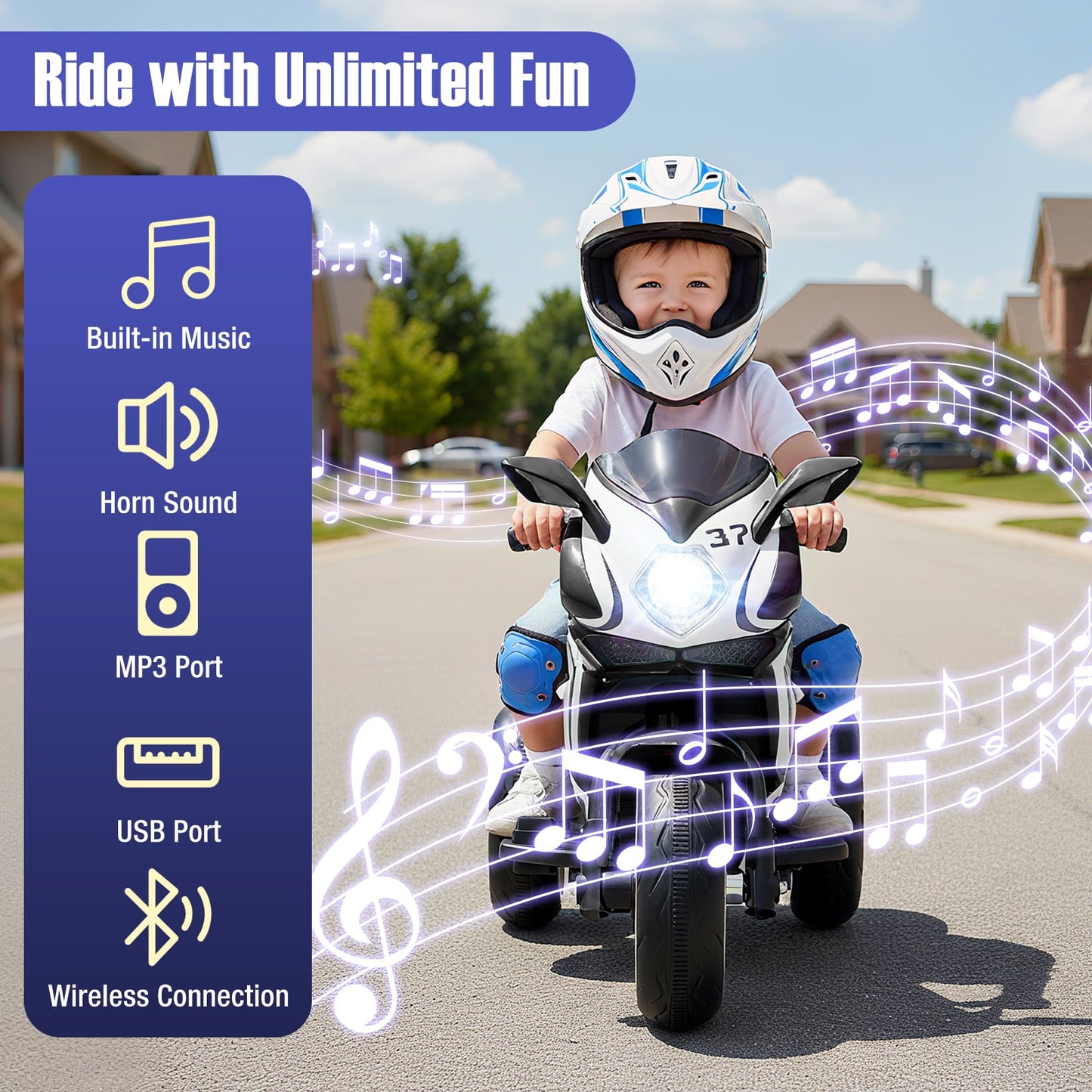 Kids Ride On Motorcycle, 6V Battery Powered, Black