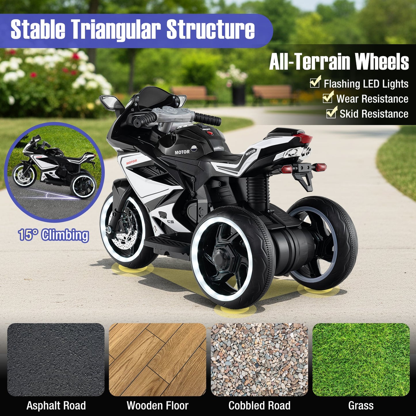 Kids Ride On Motorcycle, 6V Battery Powered, Black