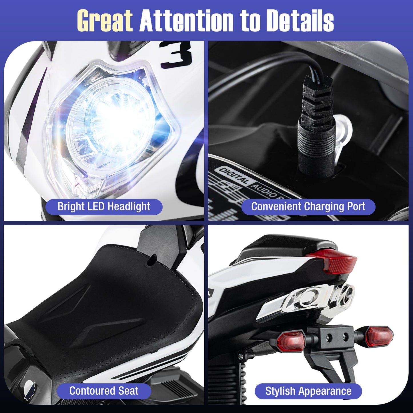 Kids Ride On Motorcycle, 6V Battery Powered, Black