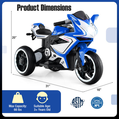 Moto pour Enfants à Monter, Alimentée par Batterie 6V, Lumières LED, Bleu Marine