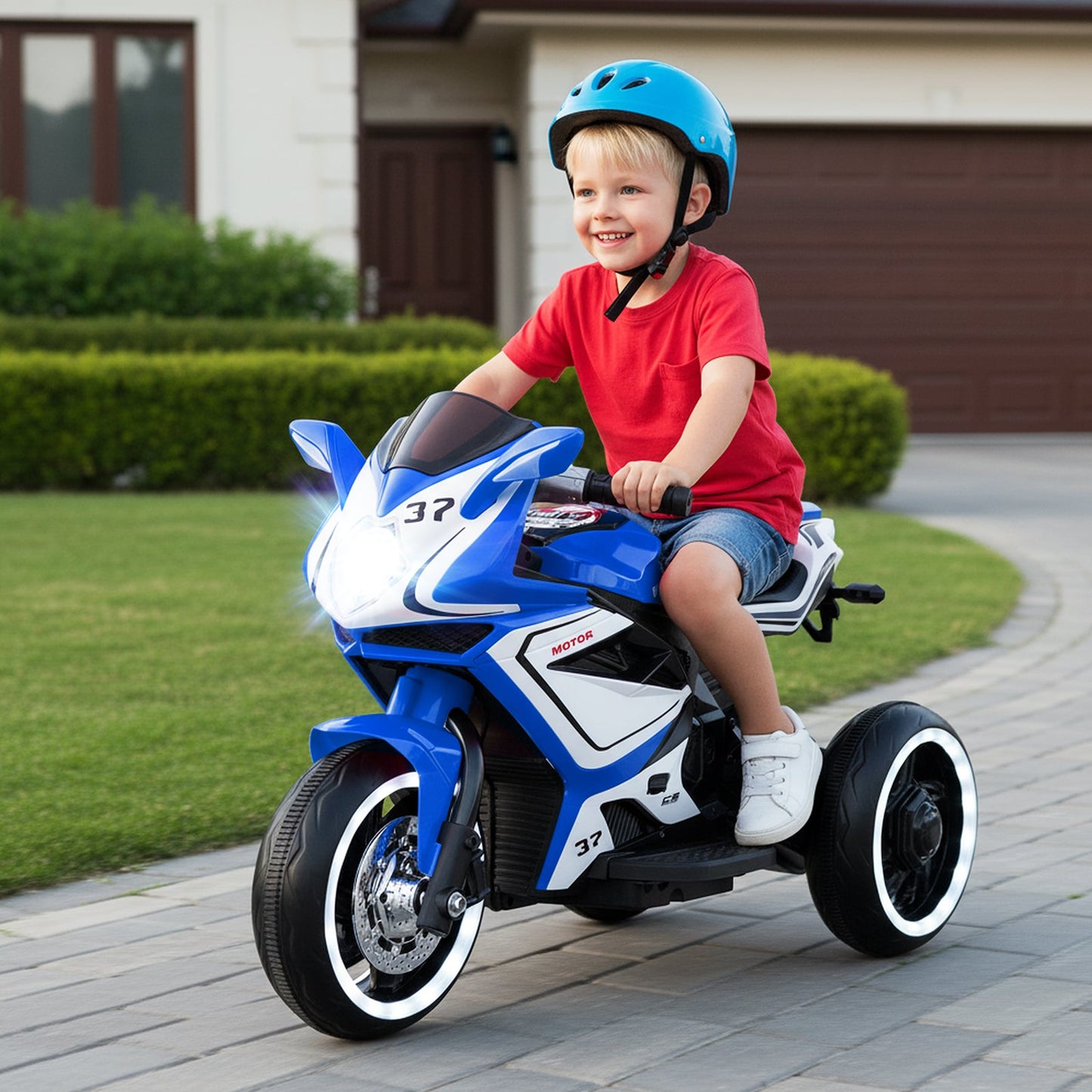 Moto pour Enfants à Monter, Alimentée par Batterie 6V, Lumières LED, Bleu Marine