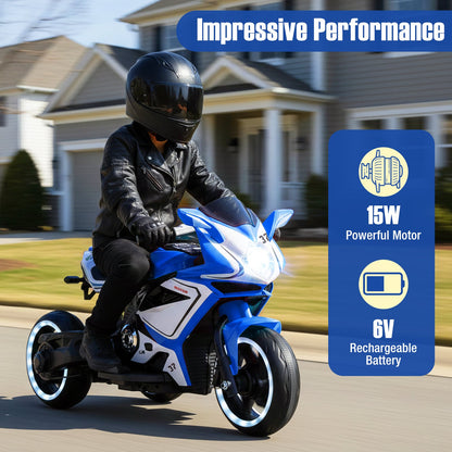 Moto pour Enfants à Monter, Alimentée par Batterie 6V, Lumières LED, Bleu Marine