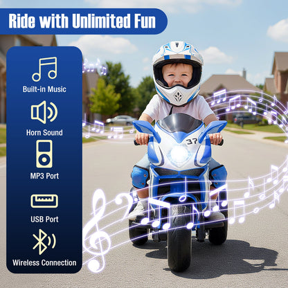 Moto pour Enfants à Monter, Alimentée par Batterie 6V, Lumières LED, Bleu Marine