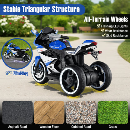 Moto pour Enfants à Monter, Alimentée par Batterie 6V, Lumières LED, Bleu Marine