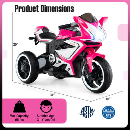 Moto Électrique pour Enfants, Alimentée par Batterie 6V, Rose