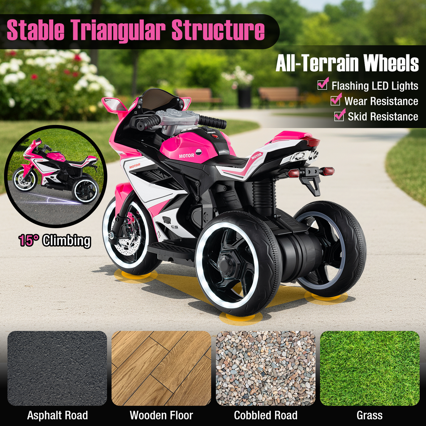 Moto Électrique pour Enfants, Alimentée par Batterie 6V, Rose