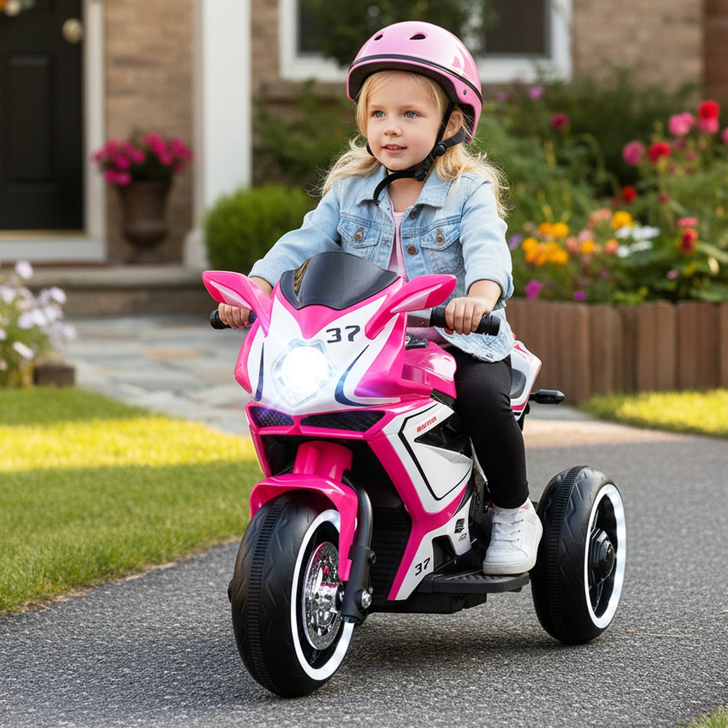 Moto Électrique pour Enfants, Alimentée par Batterie 6V, Rose