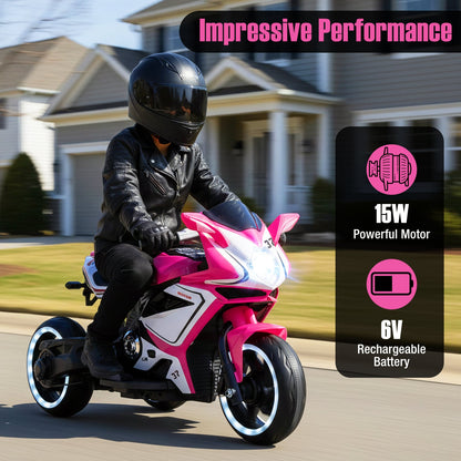 Moto Électrique pour Enfants, Alimentée par Batterie 6V, Rose