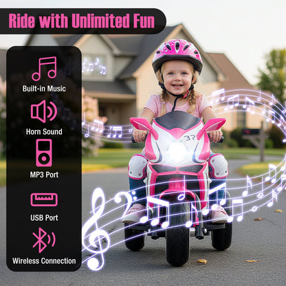 Moto Électrique pour Enfants, Alimentée par Batterie 6V, Rose