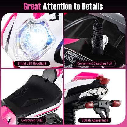 Moto Électrique pour Enfants, Alimentée par Batterie 6V, Rose