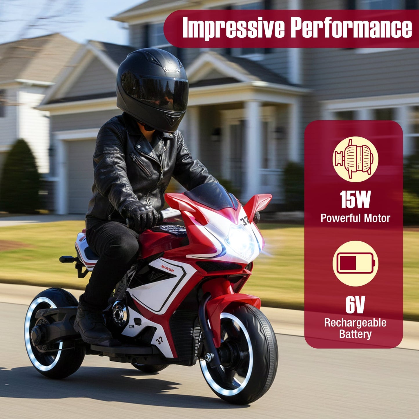 Moto pour Enfants à Monter, Alimentée par Batterie 6V, Rouge