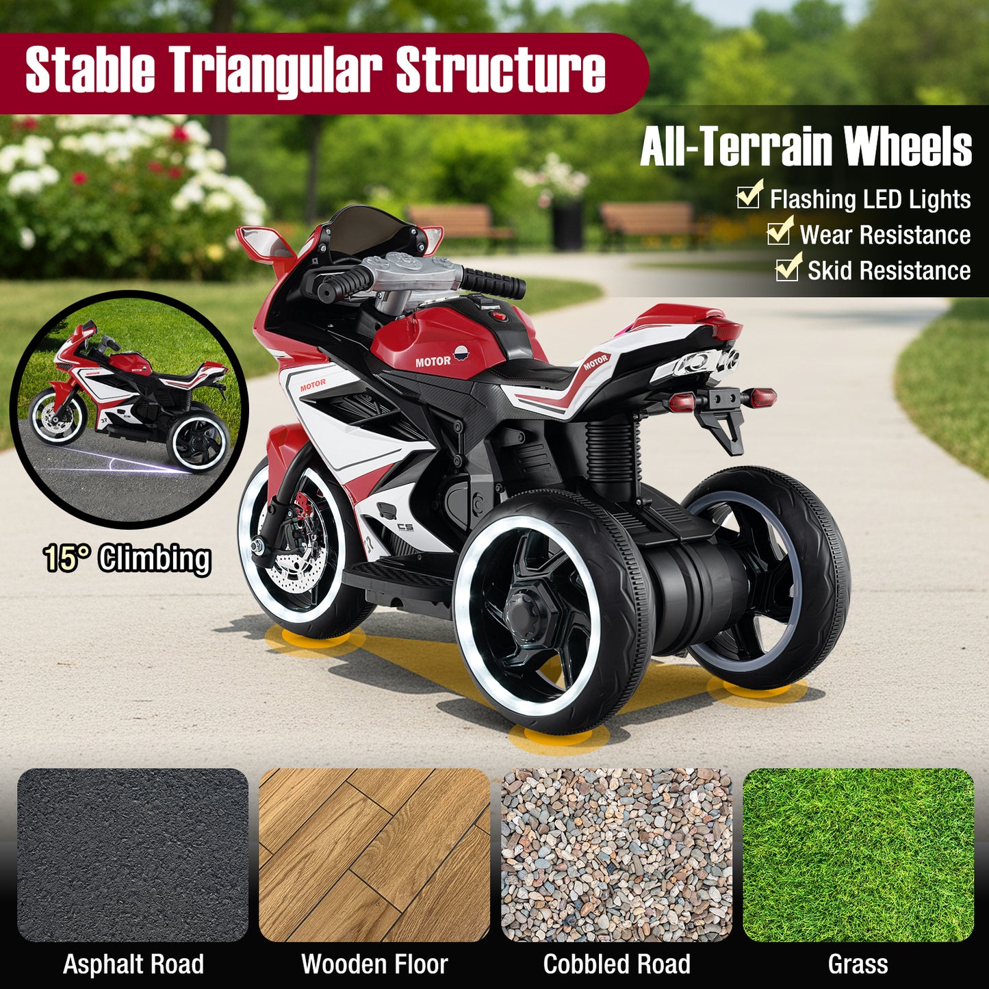Moto pour Enfants à Monter, Alimentée par Batterie 6V, Rouge