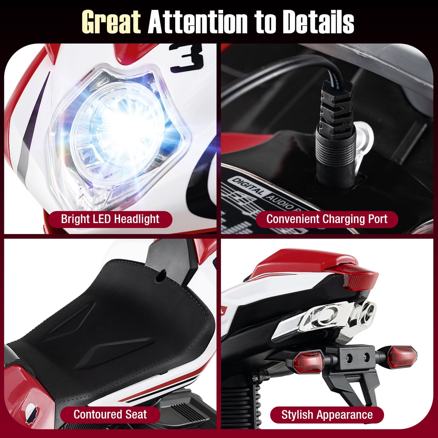 Moto pour Enfants à Monter, Alimentée par Batterie 6V, Rouge
