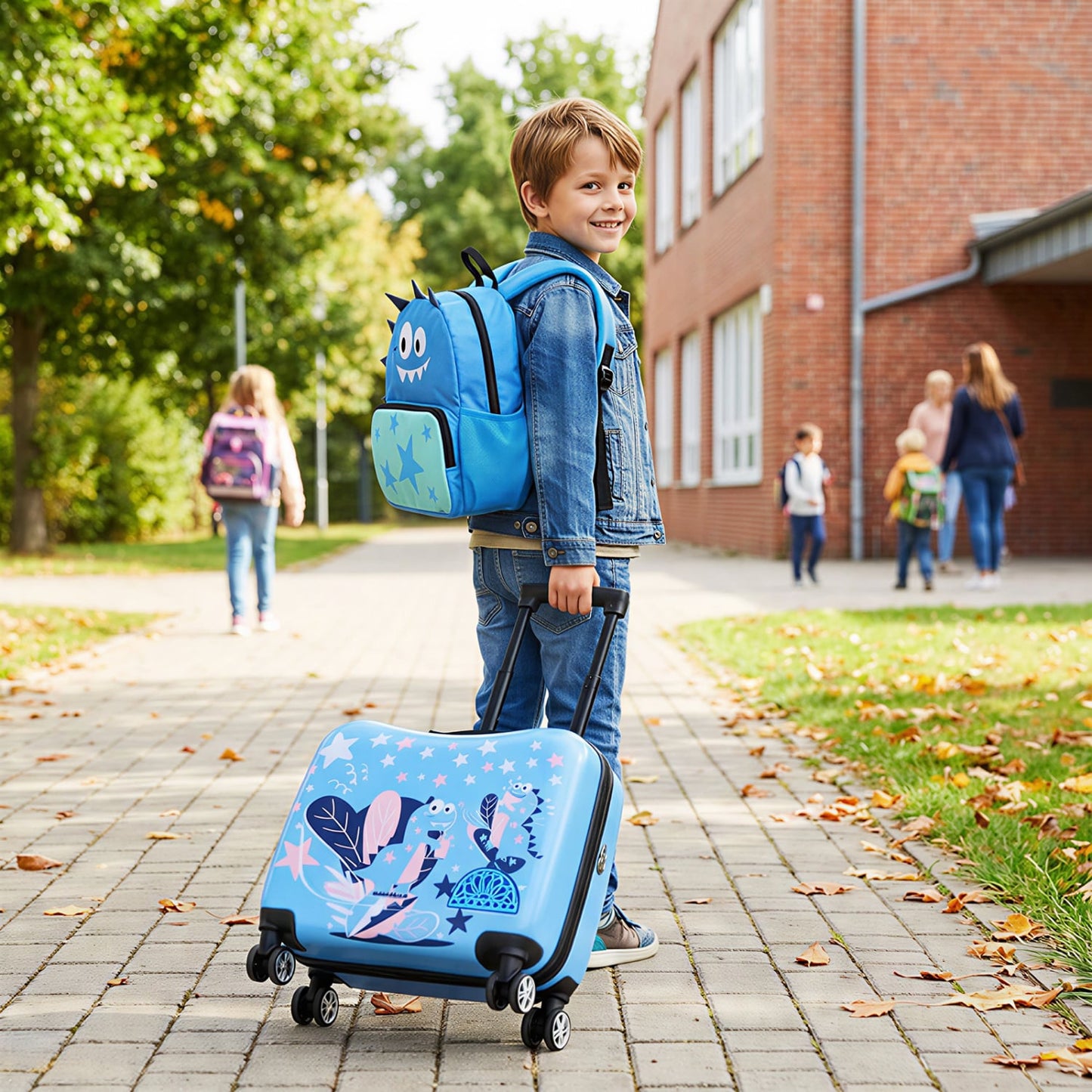 Kids Ride-On Suitcase & Backpack Set, Travel, Blue