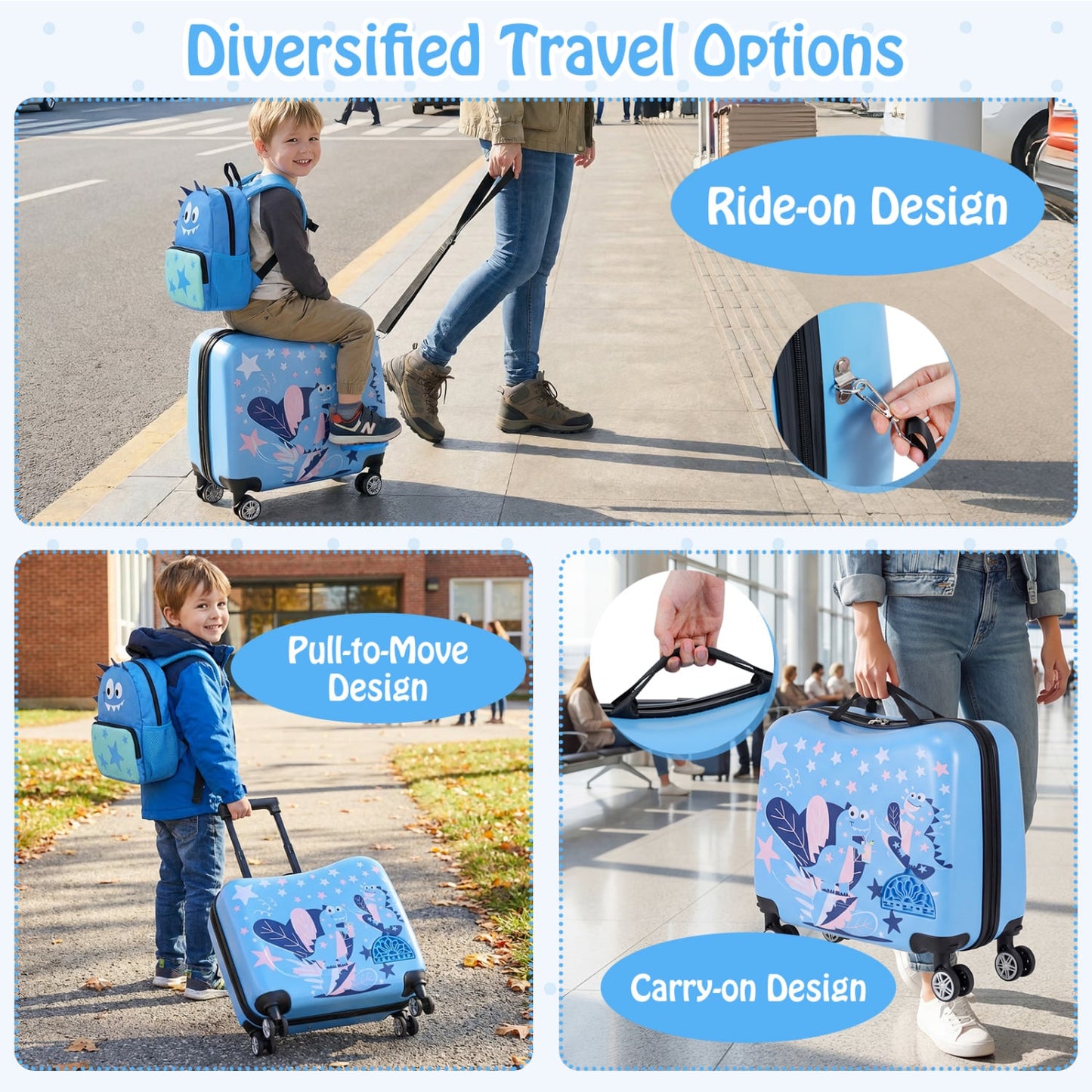 Kids Ride-On Suitcase & Backpack Set, Travel, Blue