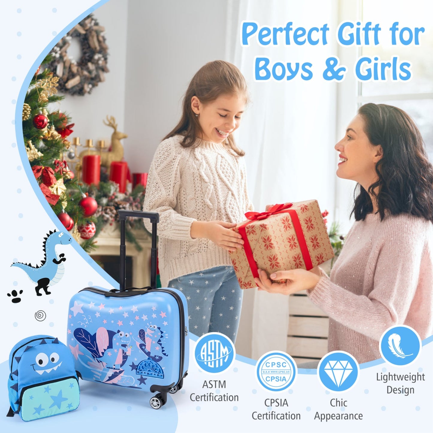 Kids Ride-On Suitcase & Backpack Set, Travel, Blue
