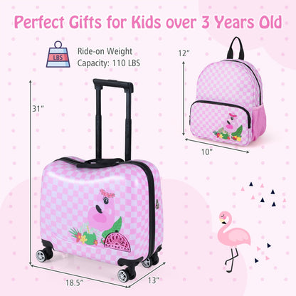 Kids Ride-On Suitcase & Backpack Set, Pink/White