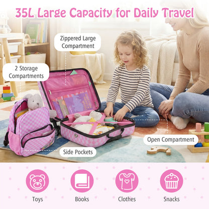 Kids Ride-On Suitcase & Backpack Set, Pink/White